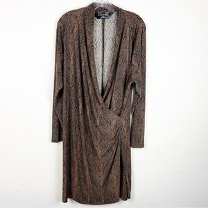 Norma Kamali size 3X Brown Snake Print Faux Wrap Long Sleeve Dress